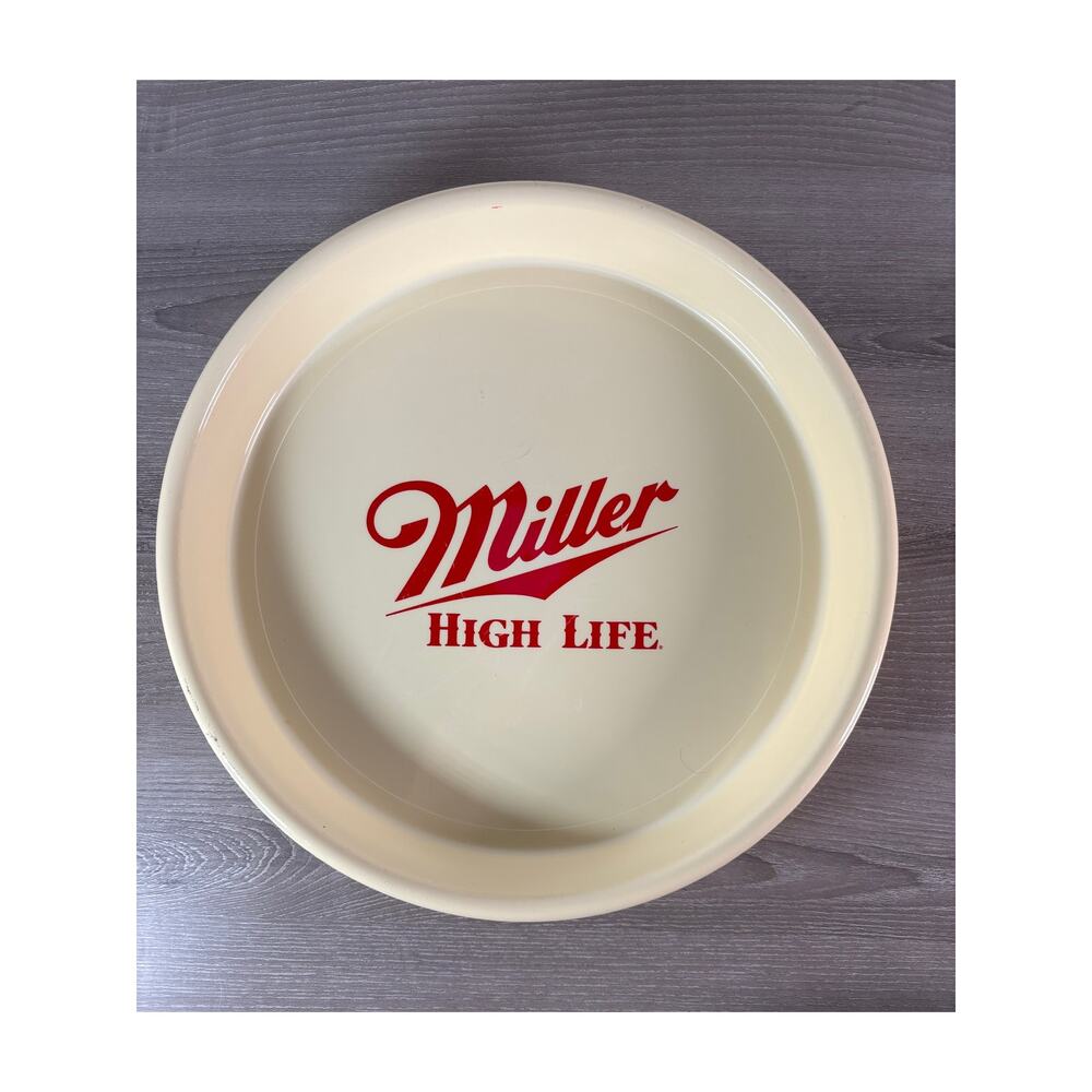 Vintage Miller High Life Hard Plastic Serving Tray-‎ White Red- EUC
